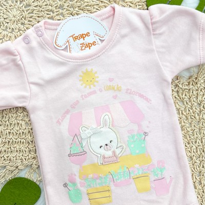 Kit 3 Peças - Bodys Manga Curta Flores Que Fazem o Coração Florescer - Rosa, Off White e Rose